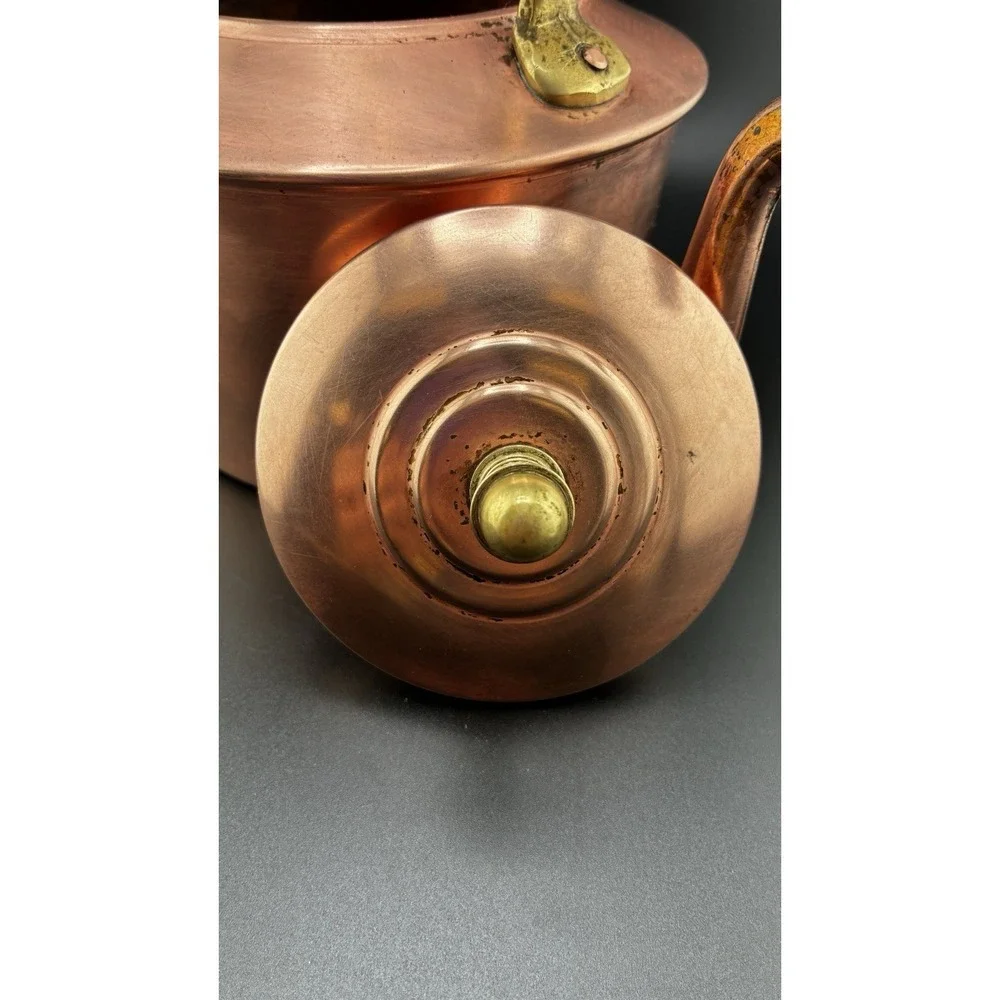 Vintage Pure Copper And Brass Handle Tea Kettle